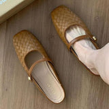 Breakj New 2024 Vintage Woven Baotou Half-Slippers Women Wear One-Line French Mary Jane Slippers Flat