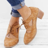 Summer Vintage London Brogue Shoes Women Lace Up Sandal Chunky High Heels Cut-Outs Female Casual Plus Size 35-43 Woman