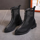 Hollow Chelsea Short Boots Women 2023 New Summer Thin Section Breathable Thick Heel Martin Boots Female High Top