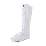 Spring Autumn Women Canvas Shoes Canvas Casual High Top Sneakers Lace-Up Zipper Comfortable Flat Long Boots 2023 New