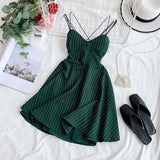 2020 New Women Sexy V-neck Backless Spaghetti Strap Dress Summer Striped Slim A-line Ladies Sandy Beach
