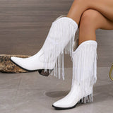 Breakj Mid-Clinity Fashion Boots Women Large-Size Retro Coarse And Folded Feet V Mouth Western