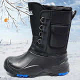 Men's Outdoor Boots Waterproof Boots for Men Non-slip Spike Sole Wear-resistant Snow Boots Winter Plush Warm Fishing