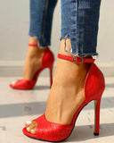 Breakj New Summer Fish Mouth High-Heeled Sandals Women Summer Word Snake Leather Fine Heel Women Sandals Large