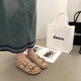 Sandals Low-Heeled Shoes With Strap Suit Female Beige Open Toe New Gladiator Low-heeled Fashion Girls Flat Velvet Black