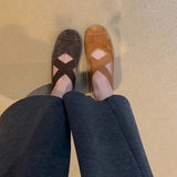 Breakj Lauded Shoes Women's 2025 Autumn And Winter Velvet Tweed Soft Bottom Plus Velvet Warm One-Legged Flat Sole Single