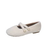 Breakj Design Simple Hairy Mary Jane Shoes Round Head Flat And Beige Mono Shoes Korean Version Of Gentle Pedaled Flat