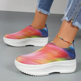 Mixed Color Knitted Sneakers Women 2023 New Slip On Platform Vulcanize Shoes Woman Plus Size Non Slip Walking Shoes