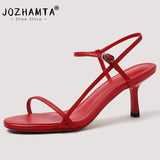 Size 34-43 Women Sandals Real Leather High Heels Summer Shoes For Women Rome Buckle Strap Sandalias Elegant