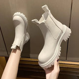 New Chunky Boots Fashion Platform Women Ankle Female Sole Pouch Ankle Botas Mujer Round Toe Slip-On Botas Altas
