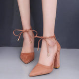 Women's High Heel Shoes Spring and Autumn Season Pointed Lacing Sexy Fashion Thick Heel Casual Large Women's Shoes
