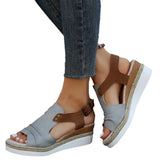 Breakj Fish Mouth Slope Heel Sandals Large-Size Folded Belt Buckle Bottom Hemp Rope Soles Women's Sandals In The Summer Of