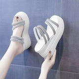 A Wedge Slippers Women Summer Glitter Slides Platform High-Heeled Shoes Lady Pantofle Soft Jelly 2024 Crystal Rubber