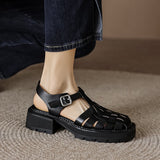 Size 34-40 Women Sandals Real Leather Rome Retro Medium Heels Shoes For Women Summer 2023 Fashion Platform