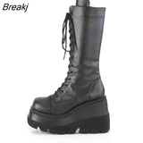 fashion platform boots chunky heel wedges mid calf casual brand thick bottom winter shoes woman сапоги женские