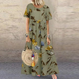 Women's Printed Sundress ZANZEA Bohemian Summer Maxi Dress Casual Short Sleeve Vestidos Female High Waist Robe