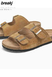 Size 35-42 Real Leather Women'S Slippers 2023 Summer Soft Cork Buckle Flip Flops Women Beach Casual Woman