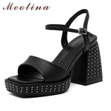 Shoes Women Real Leather Sandals Super High Heel Platform Sandals Square Toe Cow Leather Ladies Footwear Summer