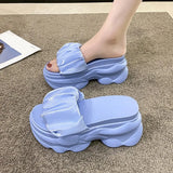 Casual Shoes Woman 2023 On A Wedge Platform Pantofle Heeled Mules Luxury New Soft High Flat Fashion PU Slides