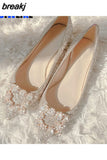 Shoes Woman Square Buckle Crystal Pointed Toe Flats Glitter Shallow Slip On Comfy Loafers Bling Bling 33-44