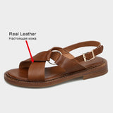 Size 34-40 Women Sandals Genuine Leather Low Heels Shoes For Women Summer 2023 Rome Retro Flats Sandal Casual