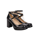 Women Gothic Mary Janes Platform Dress Cosplay Party Ankle Strappy Buckle Cross Strap Block Chunky Cuban High