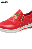 Women Casual Sneakers Side Zip Platform Pu Leather Fashion Comfort Outdoor Female Sports Shoes M Breathable Vulcanized