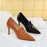 Breakj Retro High Heels Women's Shoes Thin Heel High Heel Pointed Deep Mouth Shoes Trim Feet Show Slim Deep Mouth Women's Singles