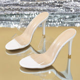 Breakj Summer New Nude Transparent Word With Open-Sed Sandals Women Feel Slippers Fine And Red-Soled High-Heeled