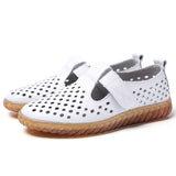Breakj Leather Shallow Single Shoes Women Spring And Summer Magic Stick Hollow Mother Shoes Casual Beef Bottom Flat Soft Bottom Small White