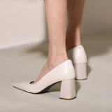 Size 33-40 Women Pumps Real Leather Chunky Heels Shoes For Women Sexy Solid High Heel Shoes Retro Ladies 2023