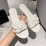 Woman Floral Sandals Low Square Heels Slippers Femme Shoes Summer Ladies Open Toe Flipflops Luxury Camellia Slides