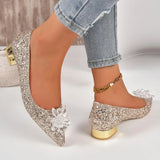 Spring and Autumn New Fashion Outwear Sequin Face Pointed Women's Large Shallow Mouth Single Shoes High Heels