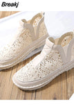 Out Women Boots Flats Slip-on Solid Ankle Short Boot Round Toe Shoes for Women Thick-soled British Style Boots Women