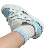 Breakj Leopard Print Leather Blue And White Color Bread Shoes Women's Niche Versatile Skateboard Shoes Casual Low-Top Platform Sports