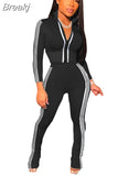 Fall Winter Casual Sport Two Piece Sets Women Zip Long Sleeve Coat + Pants Tracksuits Fashion Stripe Print 2pcs