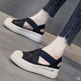 Women Sandals 2021 New Casual Cutouts Lace Canvas Shoes Hollow Floral Breathable Platform Flat Sandals Zapatos De