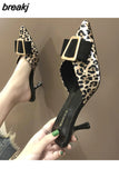 Brand Women Slippers Slip On Mules Leopard Shoes Women Slides Home Slippers Mules Low Heel Shoes Ladies Fashion Shoes