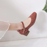 Ladies Pumps Flock Mary Jane Style High Heel Casual Shoes Female Slip-on Comfortable Pink Office Women