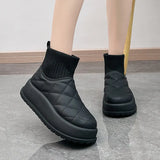 Breakj Boots Female 2024 New Winter Short Tube Warm And Velvet Thick Knit Mouth High Help Platform Cotton Shoes HZ