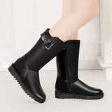 Women Winter Boots Genuine Leather Female Boots High-heeled Women Long Boots Wool Lined Warm Snow Boots Lady Fashion