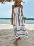 Women Sexy Printed Backless Ruffle Long Dress Summer Off Shoulder Tie-up Suspender Dress New Slash Neck High Waist Boho