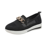 2023 New Large Size Women's Shoes Flying Woven Breathable Hollow Vamp Metal Chain Wedge Casual Single Shoes