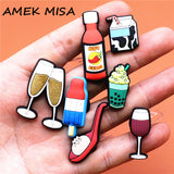 Red Wine Champagne Shoe Decoration Ice Cream Milk Tea Hot Sauce Shoe Accessories Croc Charms for Bracelets Jibz Kids