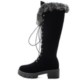 dropship 2023 large size 43 winter warm fur Shoes woman outdoor snow boots Women shoelaces knee high Boots female