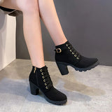 High Heel Single Boots Belt Buckle Women's Shoes Thick Heel Ankle Boots Round Head Martin Boots Women's Lace-Up Belt And Nude Boots Knight