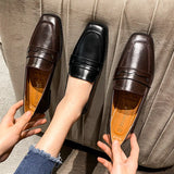 High Quality leather flats shoes woman slip on loafers 34-43 big size square toe oxford shoes woman comfy working