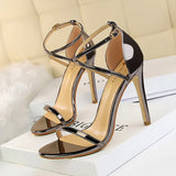 Breakj Fashion Sexy Nightclub Show Thin Summer Heels Fine Heel Ultra High Heel Hollow Cross Strap