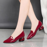 Size 42 Women Pumps Patent Leather Dress Shoes Low Heels Ol Office Lady Shoes Leaf Boat Shoe Classics Pump