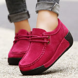 Autumn Women Faux Suede Wedges Lace-Up Loafers Platform Sewing Casual Ladies Moccasins Flats Footwear Chaussures